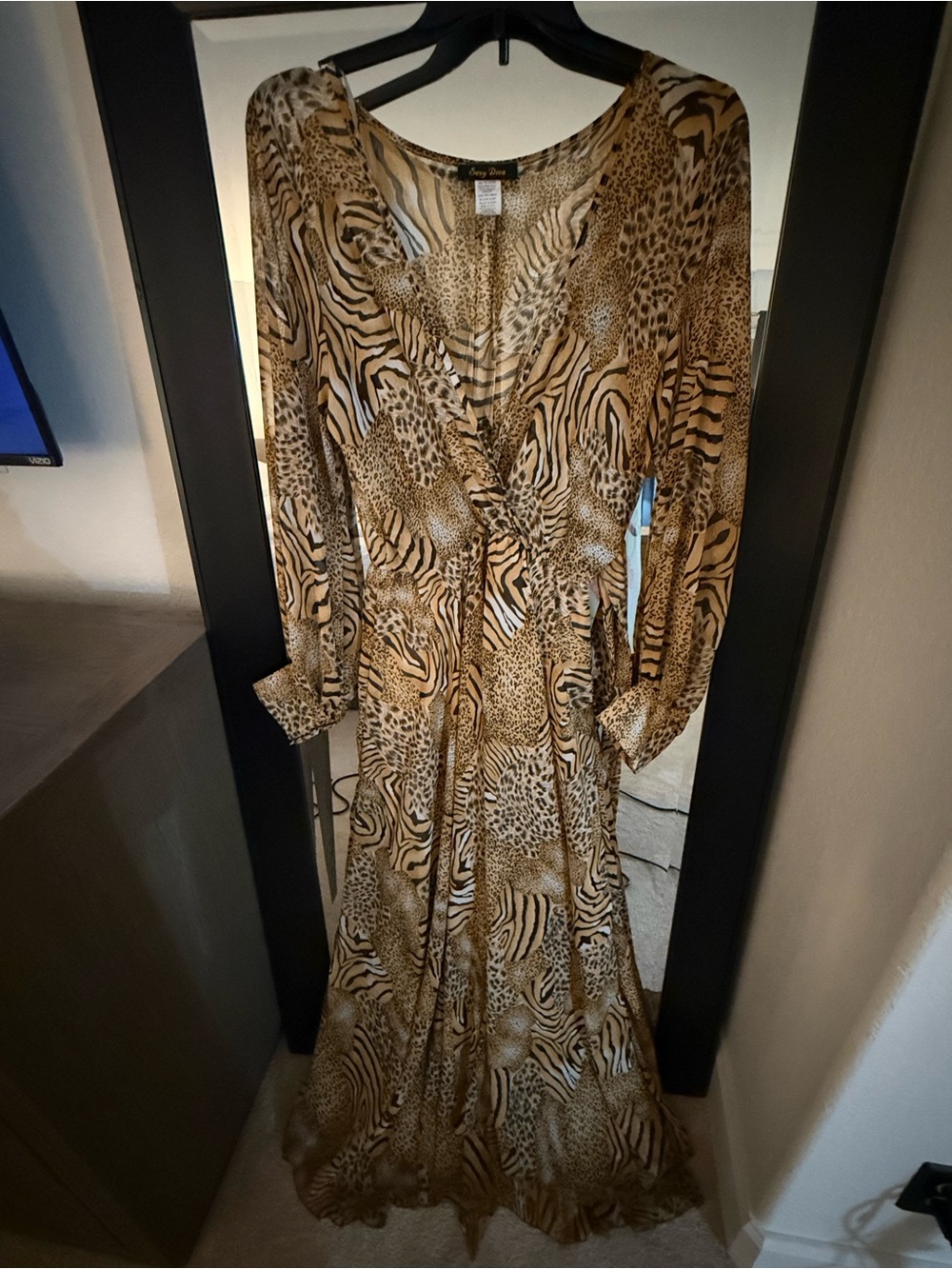 Sexy Diva Animal Print Long Sleeve  Dress in Brown